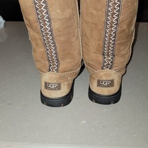 UGG Tan Suede Boots with Stitch Detail